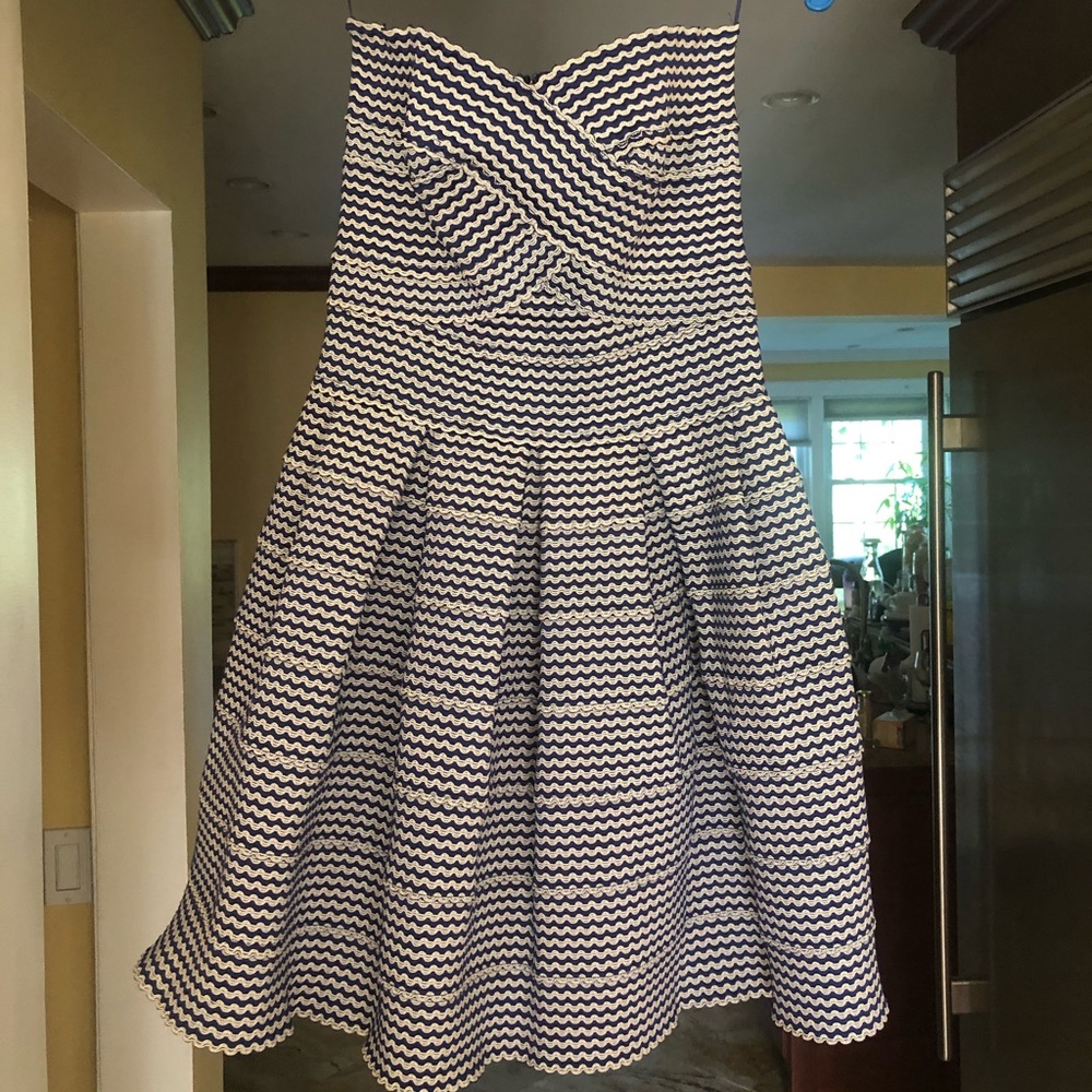 Alythea Blue White Fit and Flare Strapless Dress